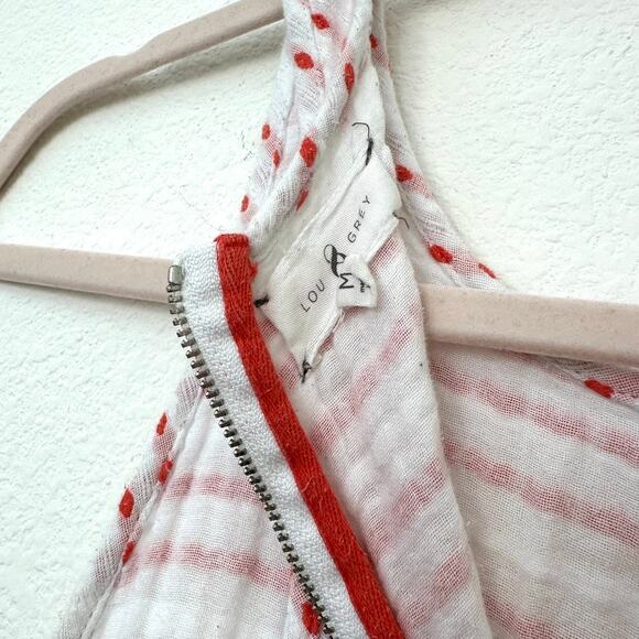 Lou & Grey Striped Sleeveless Dress with Orange Embroidered Dots, Size M - Picture 6 of 7